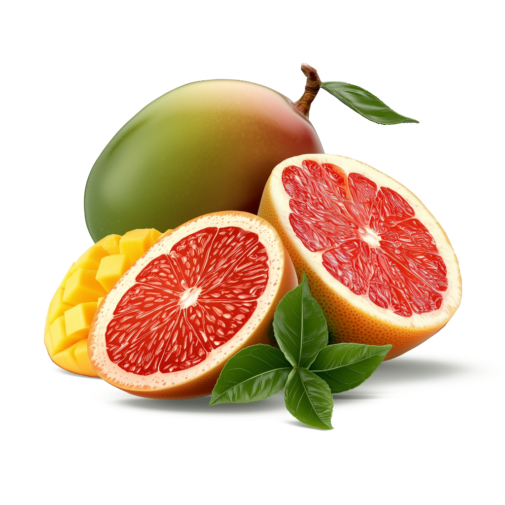 animatie van een mango en grapefruit